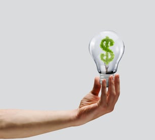 Human hand holding bulb with money tree inside. Wealth concept-1